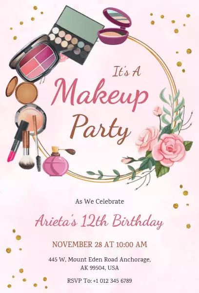 Chic Makeup Themed 12th Birthday Celebration Invitation Template
