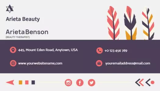 Chic Minimalist Beauty Therapy with Colorful Feathers Business Card Template