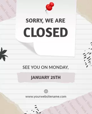 Chic Minimalist Closed Announcement Note Poster Template