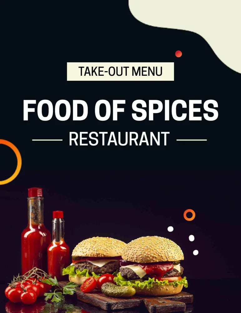 Chic Monochrome Design with Vibrant Accents Takeout Menu Template