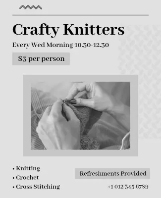 Chic Monochrome Knitting Class Announcement Poster Template