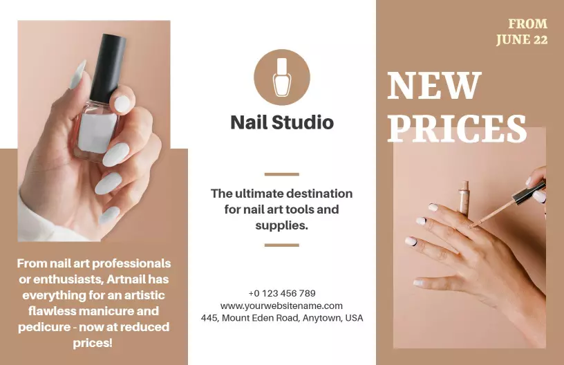 Chic Nude Nail Art Studio Services and Kits Brochure Template
