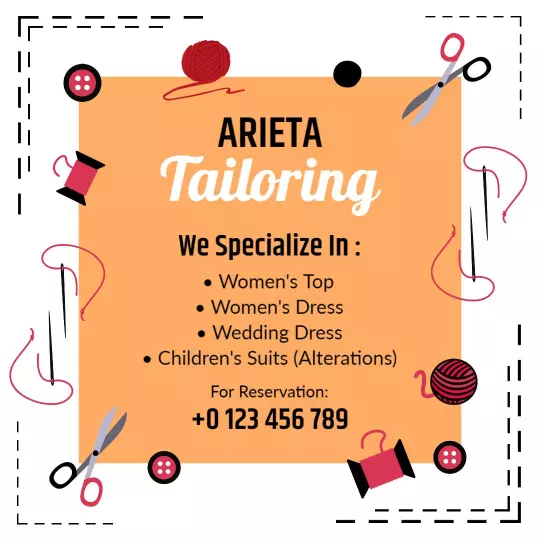 Chic Orange Tailoring Services for Women's and Children's Attire Ad Template