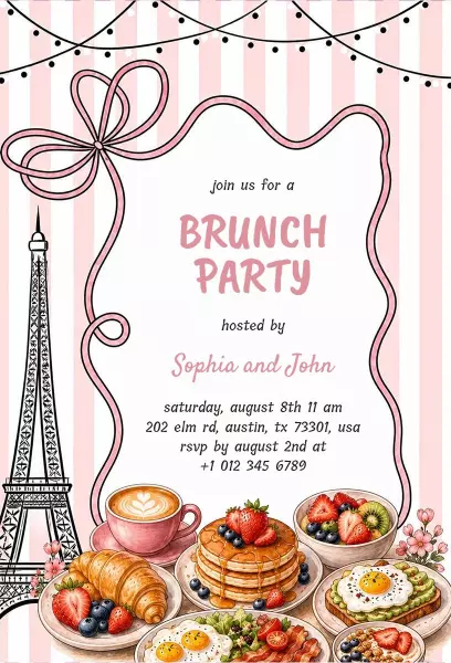 Chic Parisian Style Brunch Party Celebration Invitation Template
