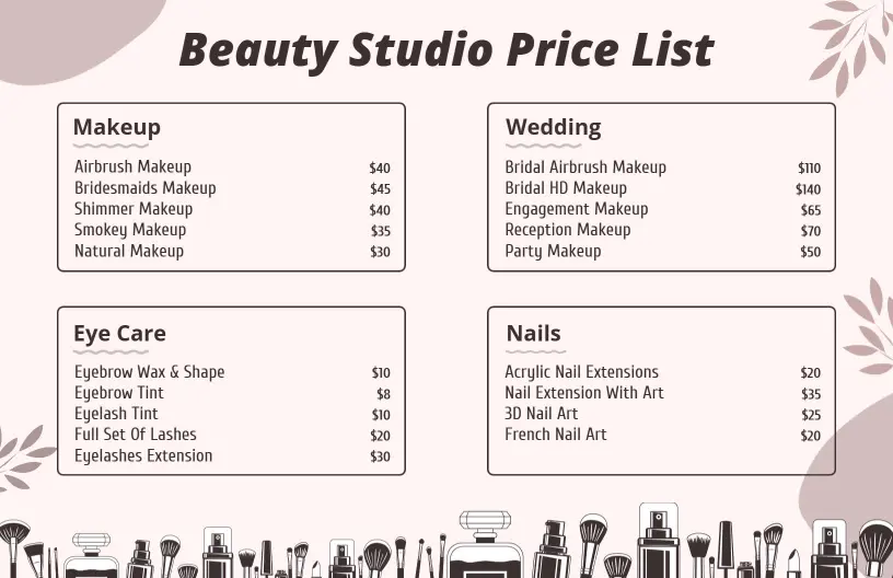 Chic Pastel Beauty Studio Price List Template