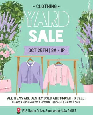 Chic Pastel Floral Clothing Yard Sale Poster Template