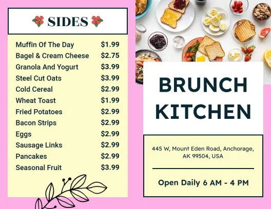 Chic Pastel Themed Brunch Dining Options Bi-Fold Menu Template