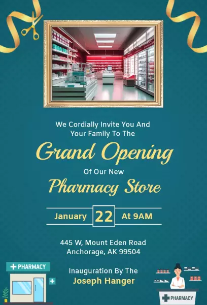 Chic Pharmacy Store Grand Opening Celebration Invitation Template