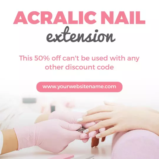 Chic Pink Acrylic Nail Extension Promotion with Discount Offer Ad Template