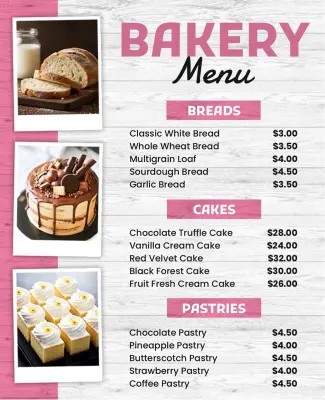 Chic Pink Bakery Menu Flyer Template