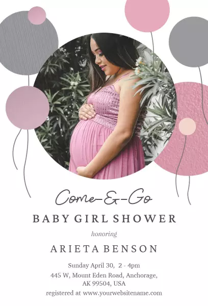 Chic Pink Balloons Baby Girl Shower Celebration Invitation Template