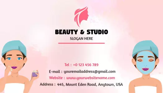 Chic Pink Beauty Studio with Elegant Illustrations Business Card Template