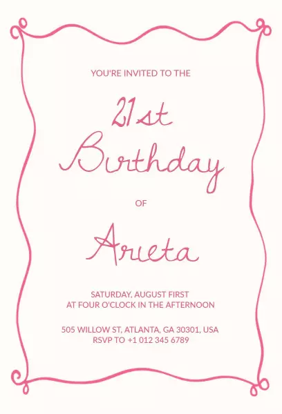 Chic Pink Elegant 21st Birthday Celebration Invitation Template