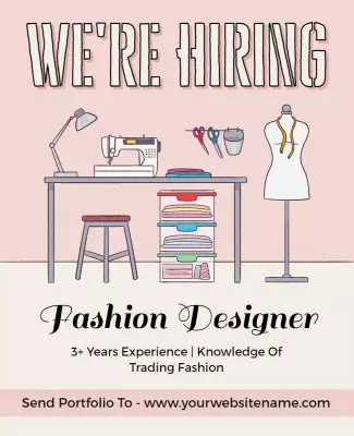 Chic Pink Fashion Designer Job Hiring Announcement Poster Template