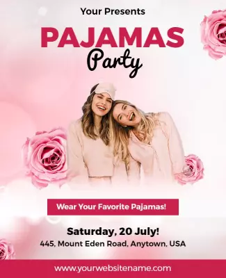 Chic Pink Floral Pajama Party Celebration Poster Template