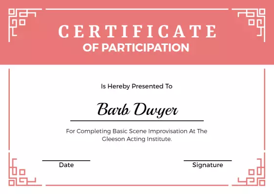 Chic Pink Geometric Design for Acting Class Participation Certificate Template