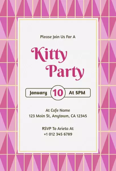 Chic Pink Geometric Kitty Party Celebration Invitation Template