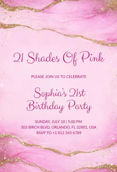 Chic Pink Glam 21st Birthday Celebration Invitation Template
