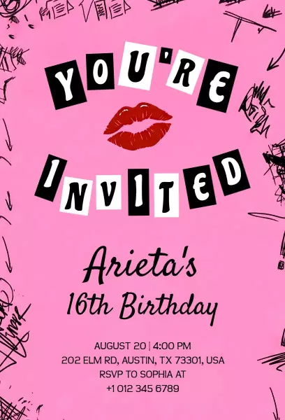 Chic Pink Glam Sweet 16 Birthday Celebration Invitation Template