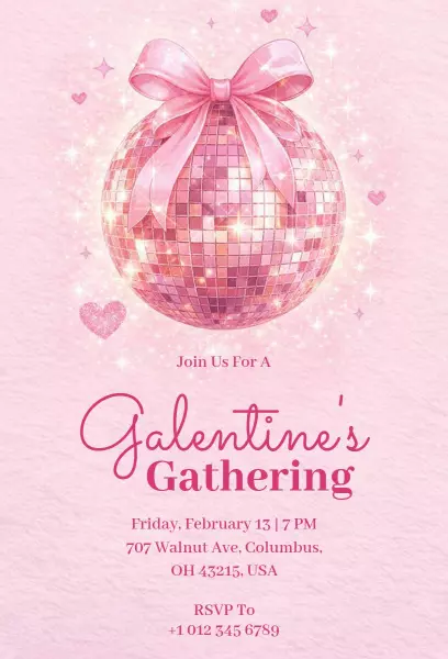 Chic Pink Glitter Galentine's Day Celebration Invitation Template