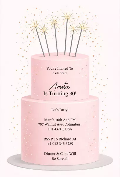 Chic Pink Glittery 30th Birthday Celebration Invitation Template