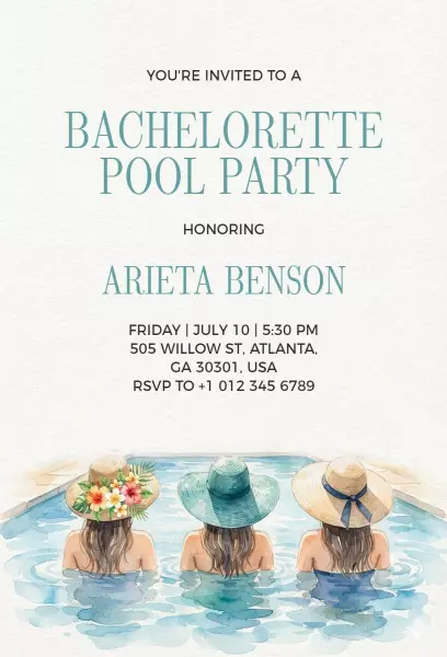 Chic Poolside Bachelorette Party Celebration Invitation Template
