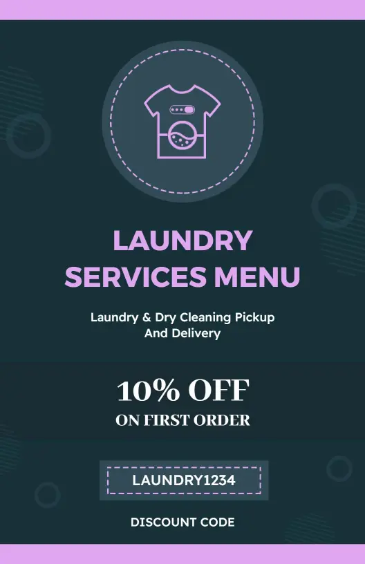 Chic Purple and Black Laundry Services Discount Menu Template