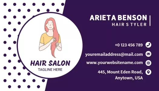 Chic Purple Modern Hair Salon Stylist Business Card Template