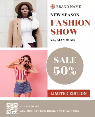 Chic Red and Pink Fashion Show Discount Event Poster Template