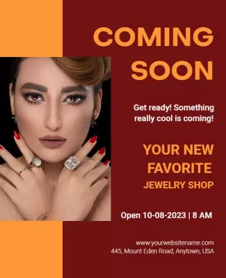 Chic Red Coming Soon Jewelry Shop Announcement Poster Template