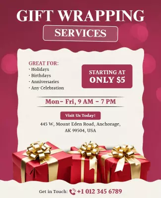 Chic Red Gift Wrapping Services Promotion Poster Template