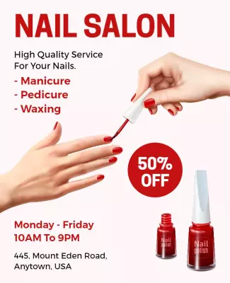 Chic Red Nail Salon Service Promotion Poster Template