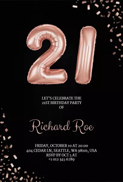 Chic Rose Gold 21st Birthday Celebration Invitation Template