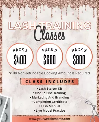 Chic Rose Gold Lash Training Classes Pricing Poster Template