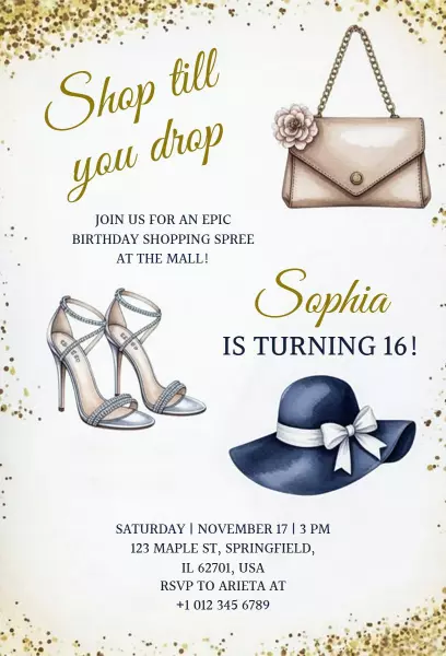Chic Shopping Spree Sweet 16 Birthday Invitation Template