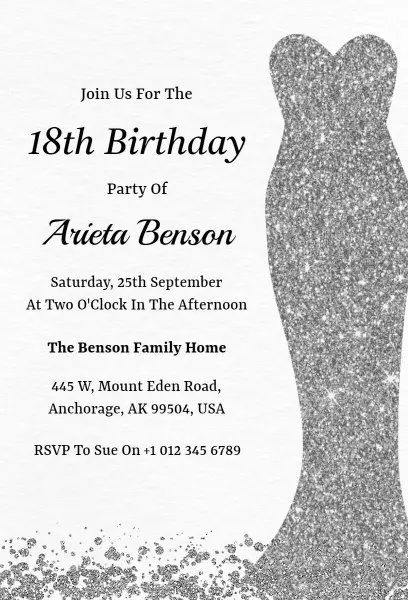 Chic Silver Glitter 18th Birthday Celebration Invitation Template
