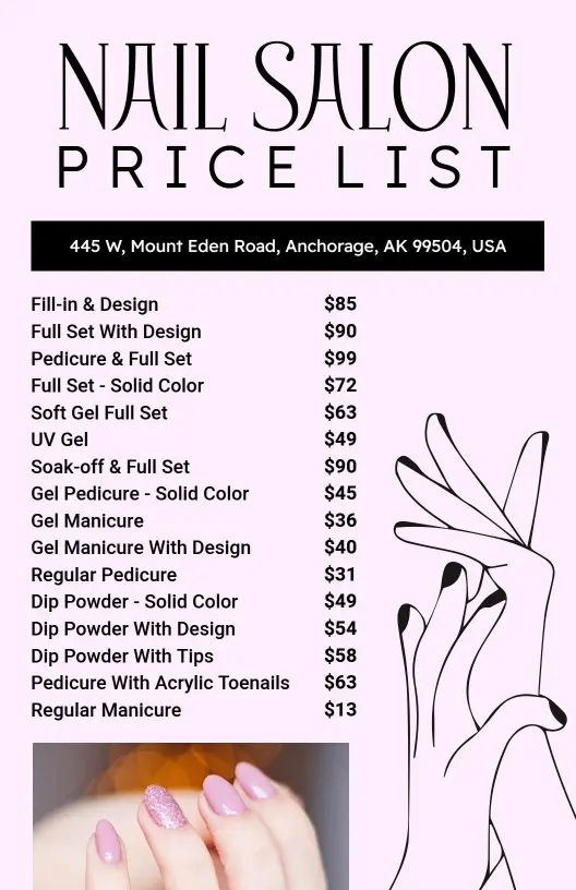 Chic Soft Pink Nail Art Price Menu Template