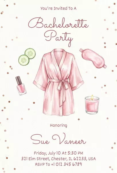 Chic Spa Day Pink Bachelorette Party Invitation Template