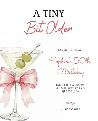 Chic Wine Glass Tini Bit Older Birthday Party Flyer Template