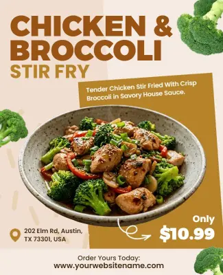 Chicken and Broccoli Stir Fry Promotional Flyer Template