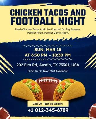 Chicken Tacos and Football Night Event Flyer Template