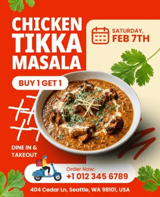 Chicken Tikka Masala Restaurant Promotion Flyer Template