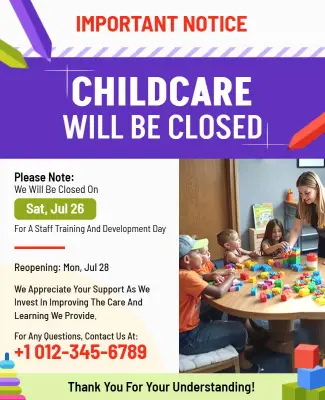 Childcare Closed Notice Flyer Template