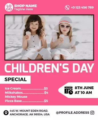 Playful Pink Children's Day Special Celebration Flyer Template