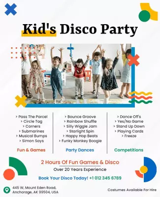 Childrens Disco Party Entertainment Flyer Template