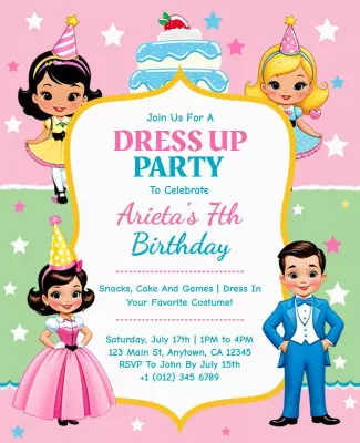 Childrens Dress Up Birthday Party Flyer Template