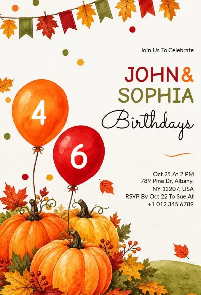 Children's Joint Fall Birthday Party Invitation Template