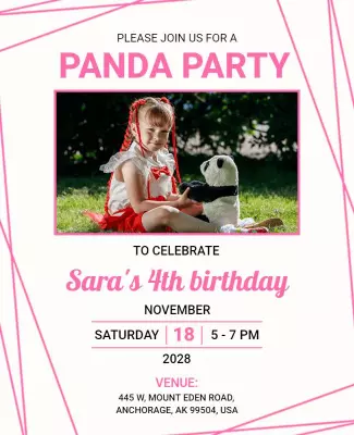 Childrens Panda Birthday Party Invitation Flyer Template