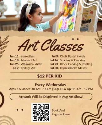 Children's Summer Art Classes Flyer Template