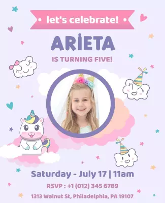 Childrens Birthday Celebration Unicorn Flyer Template